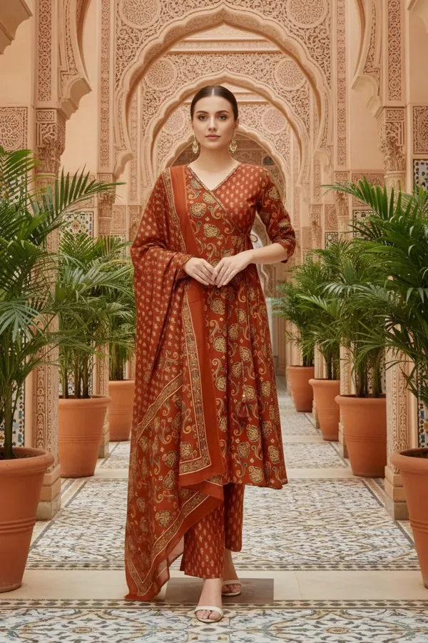 Rust_Jaipuri_Print_Cotton_Flared_3_Piece_Suit_Set_with_Dupatta_for_Women