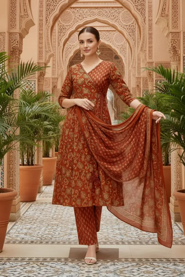 Rust_Jaipuri_Print_Cotton_Flared_3_Piece_Suit_Set_with_Dupatta_for_Women