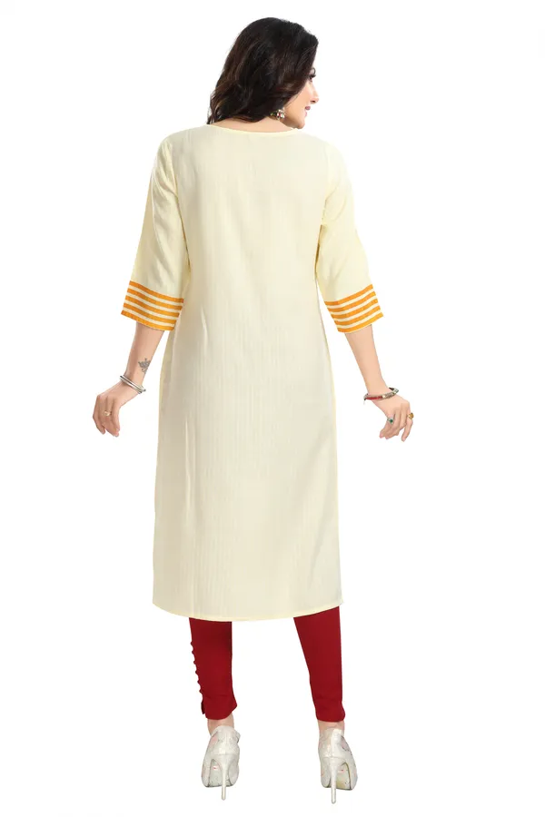 Yellow_Rayon_Textured_Print_Long_Kurta_For_Women