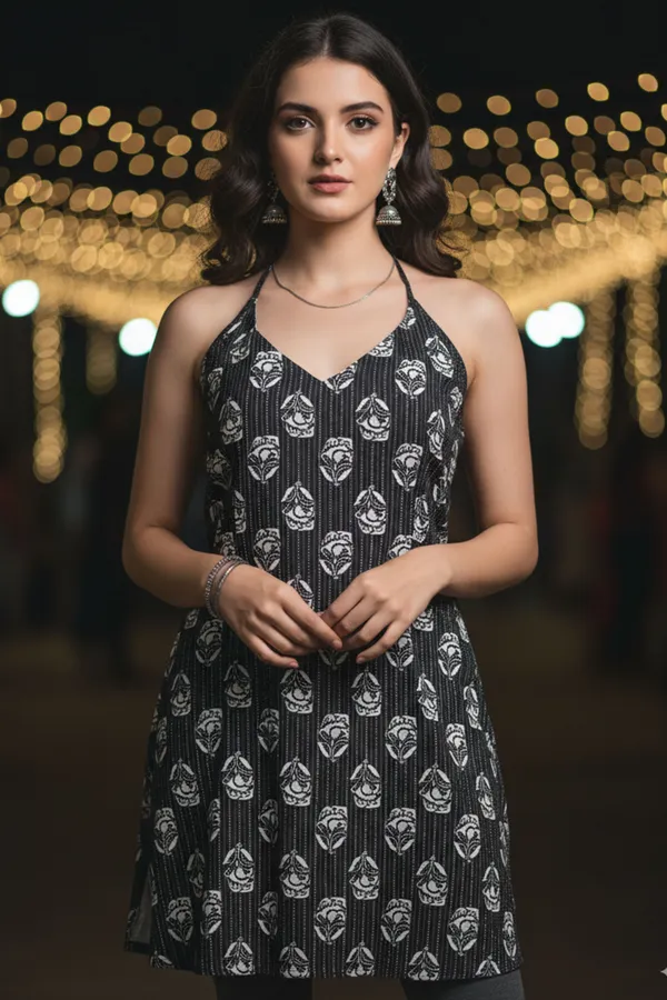 Black_Dabu_Print_Halter_Neck_Corset_Kurti