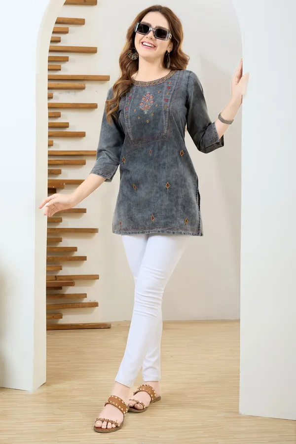 Black_Denim_Tunic_Hand_Embroidery_And_Round_Neck