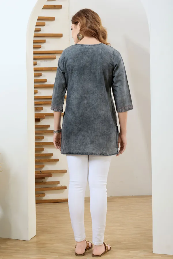 Black_Denim_Tunic_Hand_Embroidery_And_Round_Neck