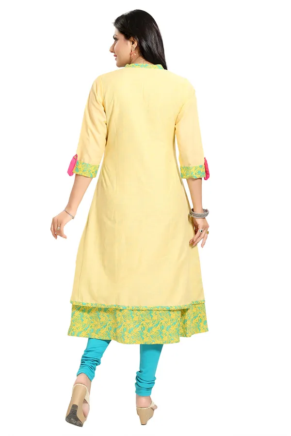 Yellow_Designer_Layered_A-line_Long_Tunic_with_Embroidery