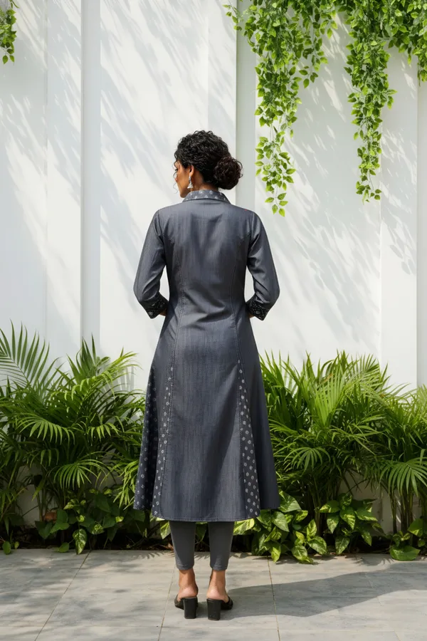 Exclusive_Denim_Black_A_Line_Indo_Western_Dress_With_Coat_Collar