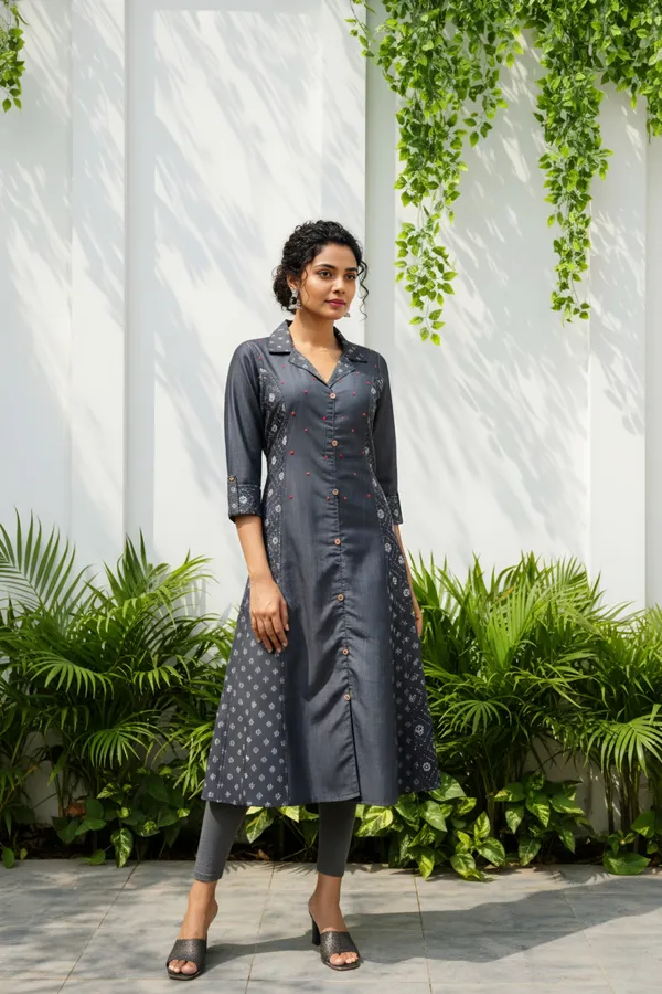 Exclusive_Denim_Black_A_Line_Indo_Western_Dress_With_Coat_Collar