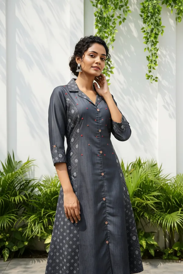 Exclusive_Denim_Black_A_Line_Indo_Western_Dress_With_Coat_Collar