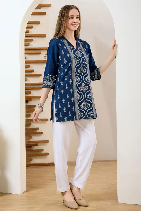 Stylish_Coat_Collar_Denim_Tunic_With_Hand_Embroidery