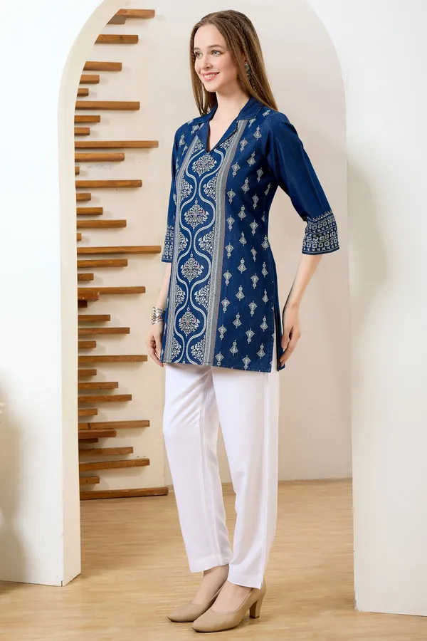 Stylish_Coat_Collar_Denim_Tunic_With_Hand_Embroidery