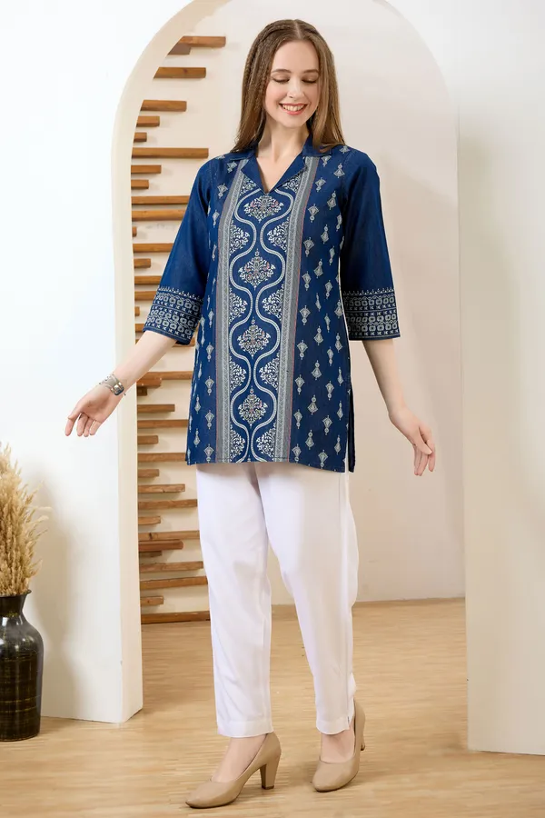 Stylish_Coat_Collar_Denim_Tunic_With_Hand_Embroidery