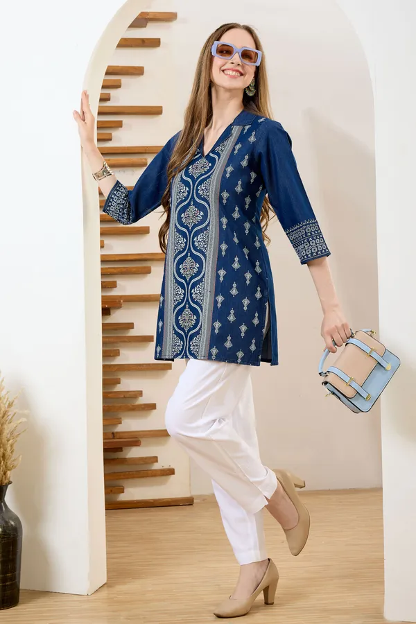 Stylish_Coat_Collar_Denim_Tunic_With_Hand_Embroidery