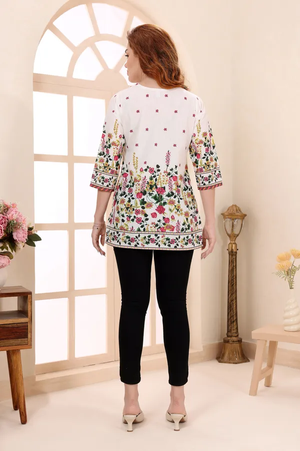 Cream_Cotton_Short_Kurti_Tunic_Top_with_Floral_Print_for_Women