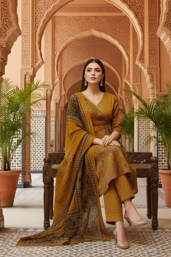 Mustard_Jaipuri_Print_Cotton_Flared_3_Piece_Suit_Set_with_Dupatta_for_Women