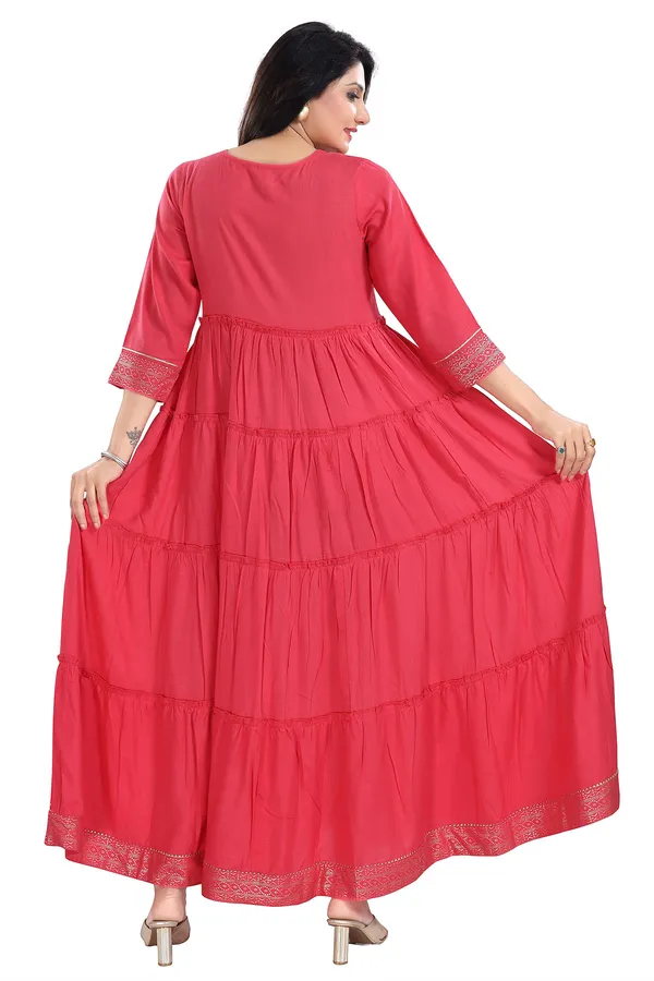 Tomato_Flared_Long_Kurti_With_Golden_Border_and_Gota_Laces