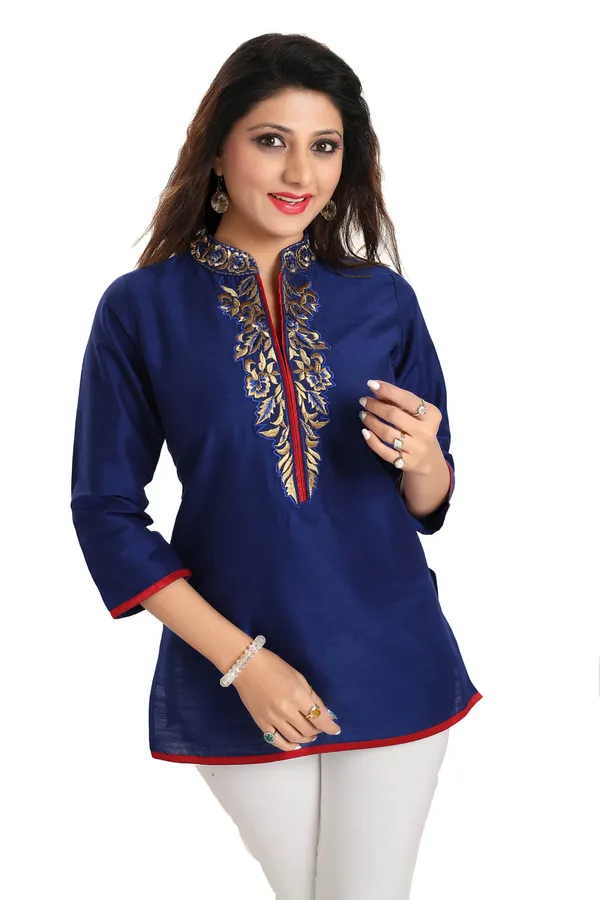 Regal_Affair_Royal_Blue_Raw_Silk_Short_Tunic_Top_with_Gold_Thread_work