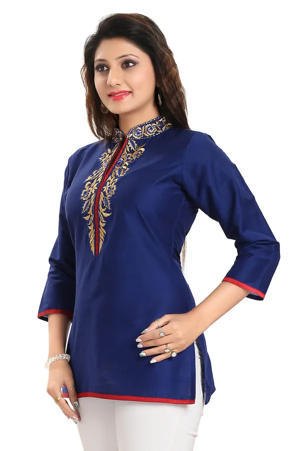 Regal_Affair_Royal_Blue_Raw_Silk_Short_Tunic_Top_with_Gold_Thread_work