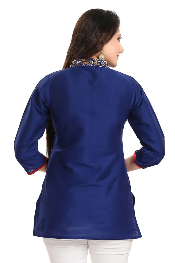 Regal_Affair_Royal_Blue_Raw_Silk_Short_Tunic_Top_with_Gold_Thread_work