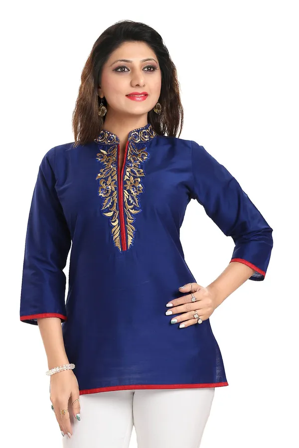 Regal_Affair_Royal_Blue_Raw_Silk_Short_Tunic_Top_with_Gold_Thread_work