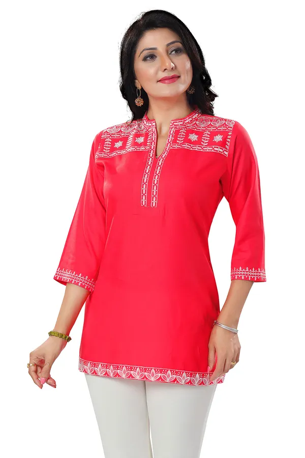 Tomato_Red_Women_Embroidered_Boho_Chic_Tunic_Top