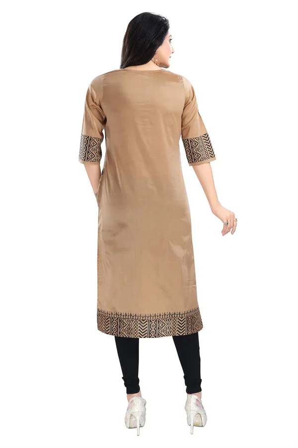 Gold_Cotton_Silk_Block_Print_Long_Kurta_For_Women