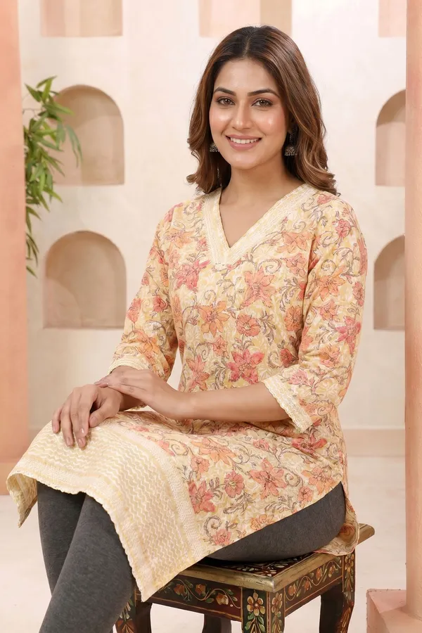 Yellow_Chikankari_Embroidered_Printed_Kurti_for_Women_with_Soft_Lining