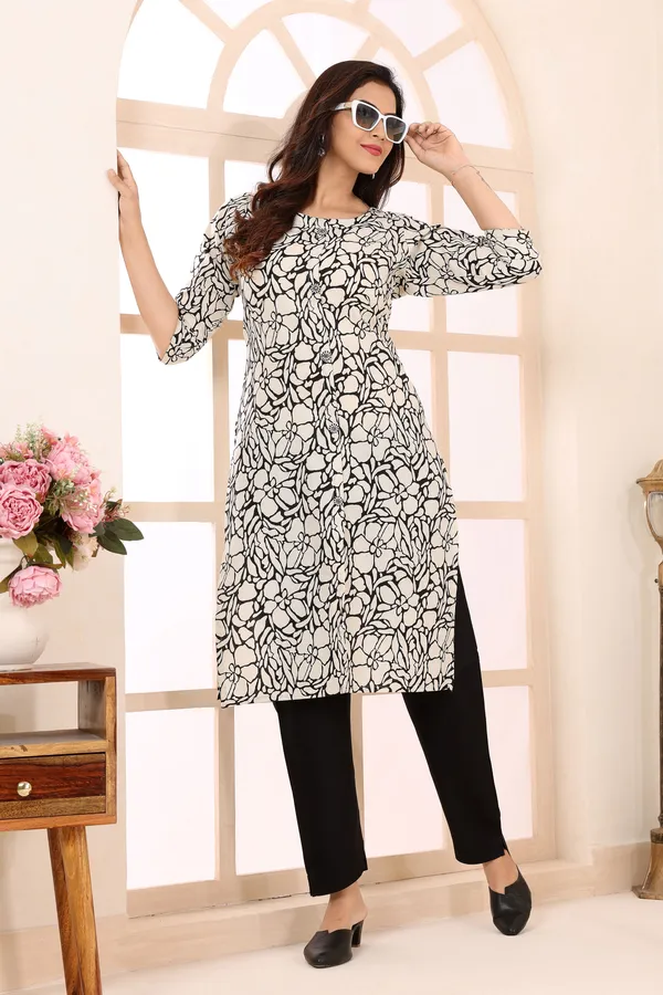 Glam_In_Cream_Linen_Cotton_Round_Neck_Women_Long_Kurta