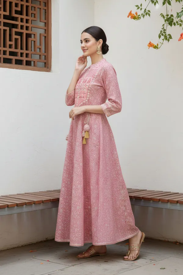 Pinky_Pink_Jaipuri_Cotton_Anarkali_With_Embroidery_Yoke_and_Tussles
