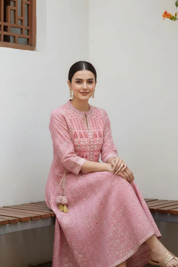 Pinky_Pink_Jaipuri_Cotton_Anarkali_With_Embroidery_Yoke_and_Tussles