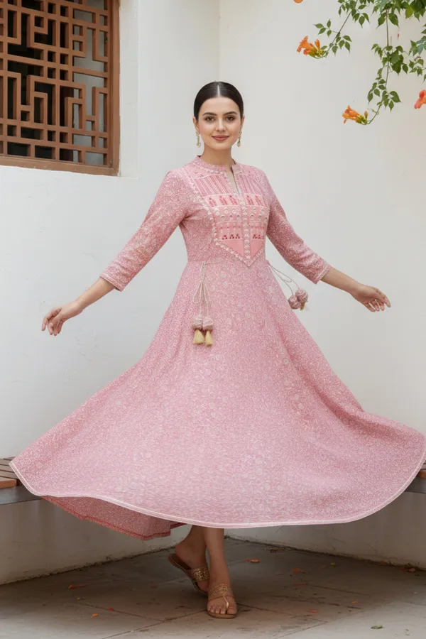 Pinky_Pink_Jaipuri_Cotton_Anarkali_With_Embroidery_Yoke_and_Tussles