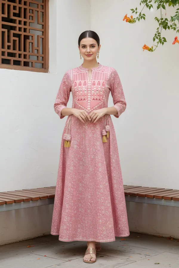 Pinky_Pink_Jaipuri_Cotton_Anarkali_With_Embroidery_Yoke_and_Tussles