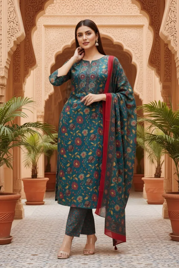 Rama_Green_Jaipuri_Printed_Cotton_Kurta_Pant_Dupatta_Set_with_Zari_Work