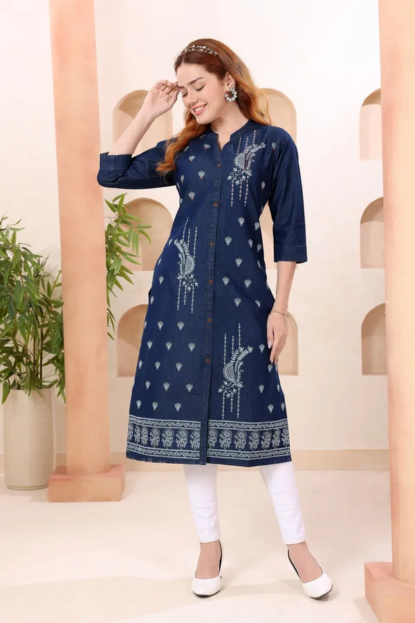Swanky_Ban_Collar_Denim_Kurti_With_Hand_Embroidery