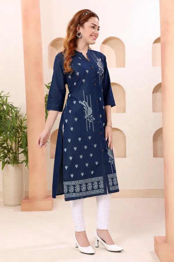Swanky_Ban_Collar_Denim_Kurti_With_Hand_Embroidery