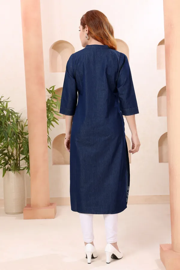 Swanky_Ban_Collar_Denim_Kurti_With_Hand_Embroidery