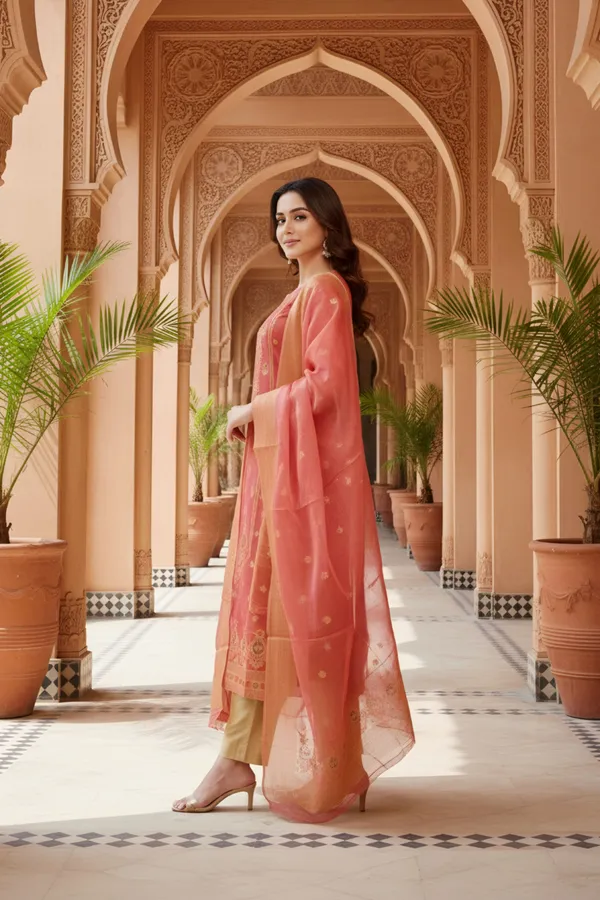 Maroon_Banarasi_Chanderi_Handwoven_Women_Three_Piece_Long_Kurta_Set