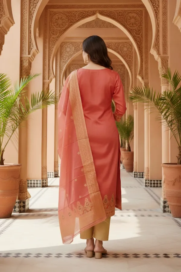 Maroon_Banarasi_Chanderi_Handwoven_Women_Three_Piece_Long_Kurta_Set