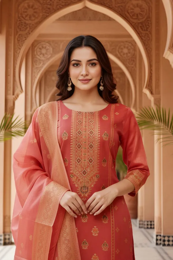 Maroon_Banarasi_Chanderi_Handwoven_Women_Three_Piece_Long_Kurta_Set
