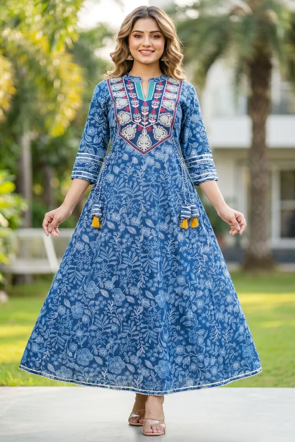 Indigo_Blue_Umbrella_Flair_Anarkali_Long_Kurti_with_Embroidery_and_Tussles