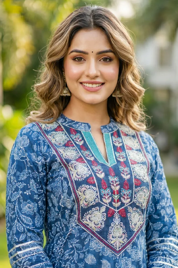 Indigo_Blue_Umbrella_Flair_Anarkali_Long_Kurti_with_Embroidery_and_Tussles