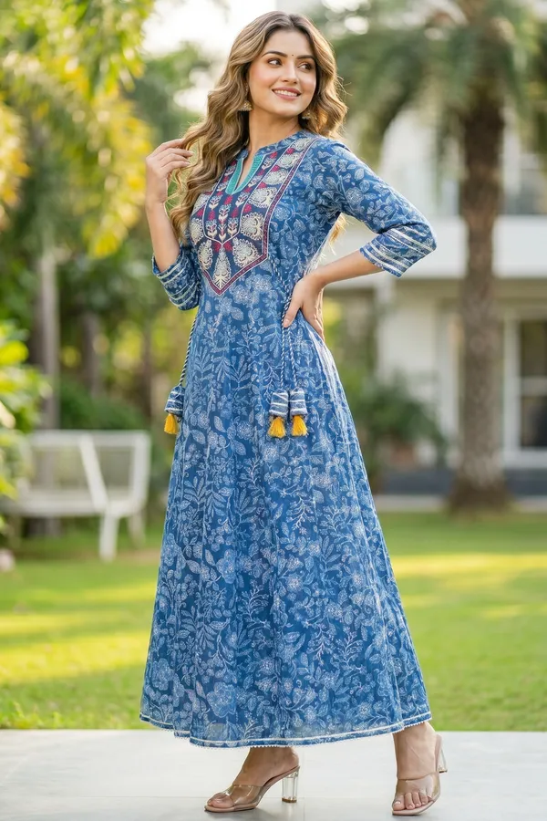 Indigo_Blue_Umbrella_Flair_Anarkali_Long_Kurti_with_Embroidery_and_Tussles