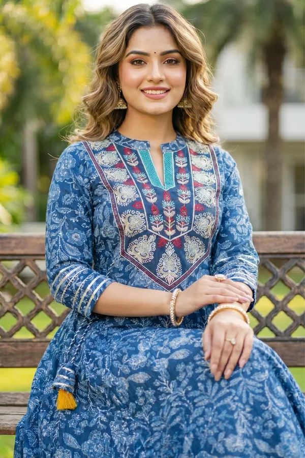Indigo_Blue_Umbrella_Flair_Anarkali_Long_Kurti_with_Embroidery_and_Tussles