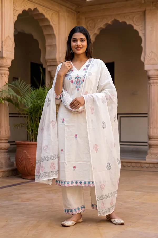 Blissful_Bright_White_Pure_Cotton_Embroidered_Kurti_Pant_Dupatta_Set