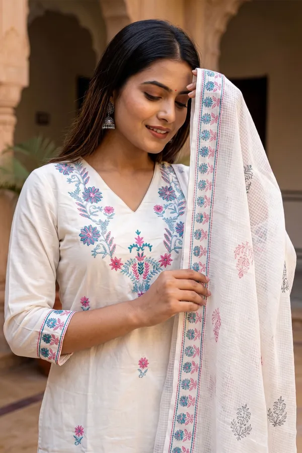 Blissful_Bright_White_Pure_Cotton_Embroidered_Kurti_Pant_Dupatta_Set
