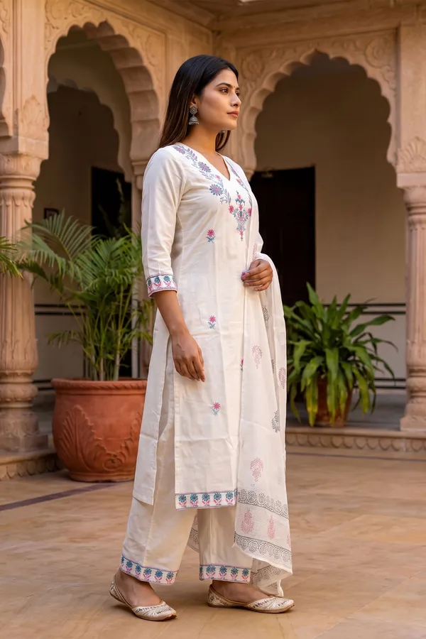Blissful_Bright_White_Pure_Cotton_Embroidered_Kurti_Pant_Dupatta_Set