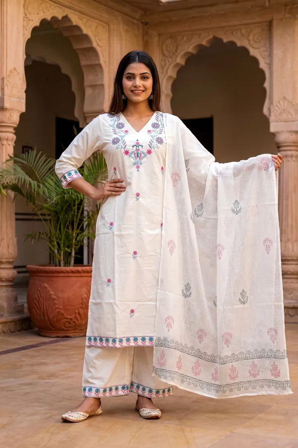 Blissful_Bright_White_Pure_Cotton_Embroidered_Kurti_Pant_Dupatta_Set