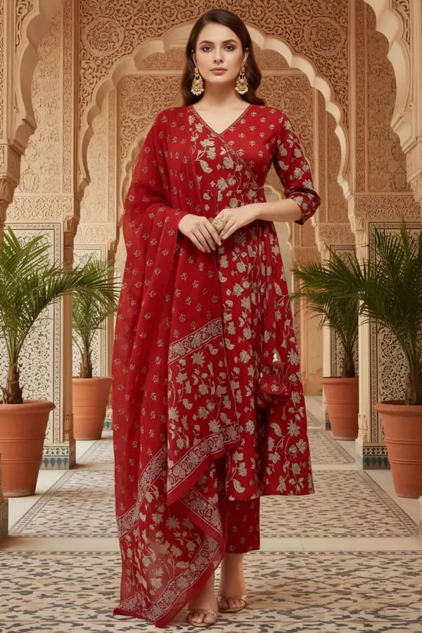 Red_Jaipuri_Print_Cotton_Flared_3_Piece_Suit_Set_with_Dupatta_for_Women