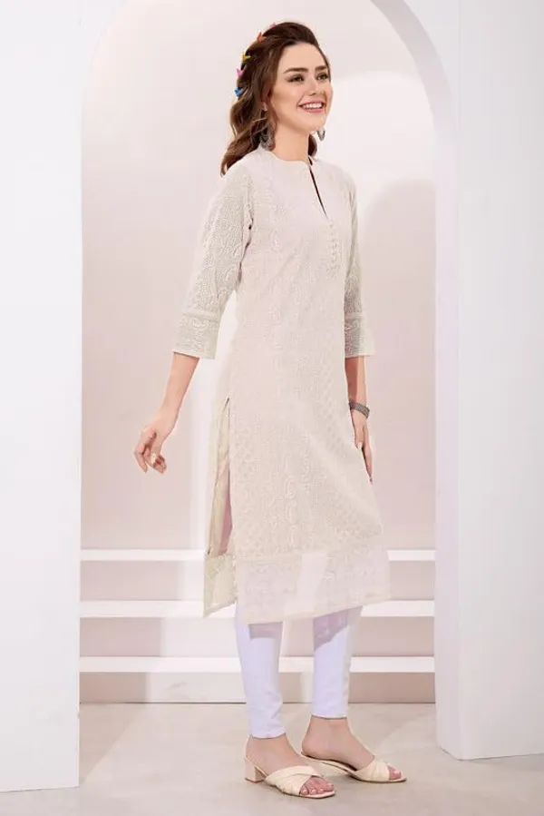 Keshubaba_Women's_Chikankari_Georgette_Kurta_�_Three_Quarter_Sleeves,_Round_Neck,_Ethnic_Traditional_Kurta