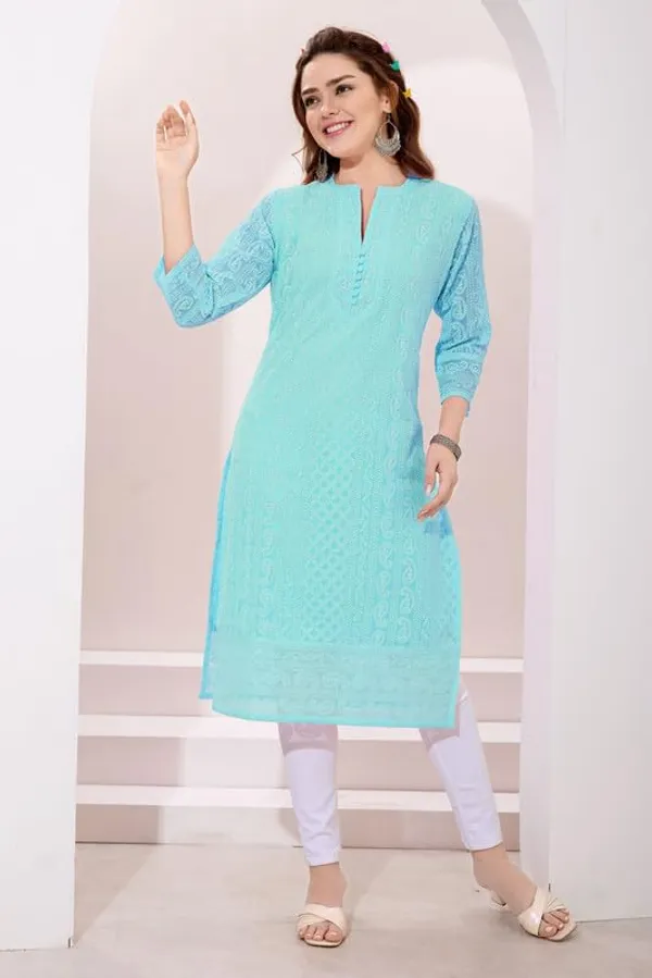 Women's_Chikankari_Georgette_Kurta_–_Three_Quarter_Sleeves,_Round_Neck,_Ethnic_Traditional_Kurta