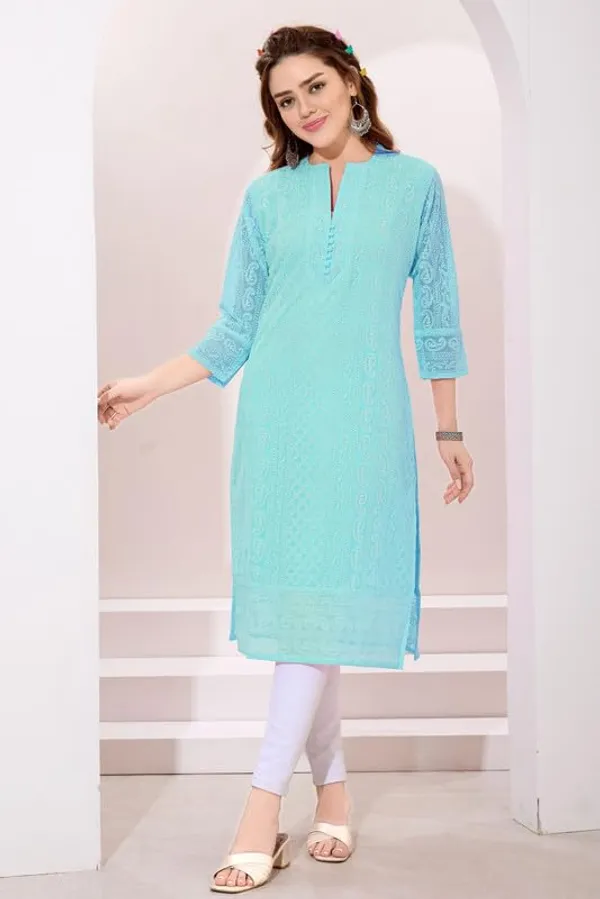Women's_Chikankari_Georgette_Kurta_–_Three_Quarter_Sleeves,_Round_Neck,_Ethnic_Traditional_Kurta