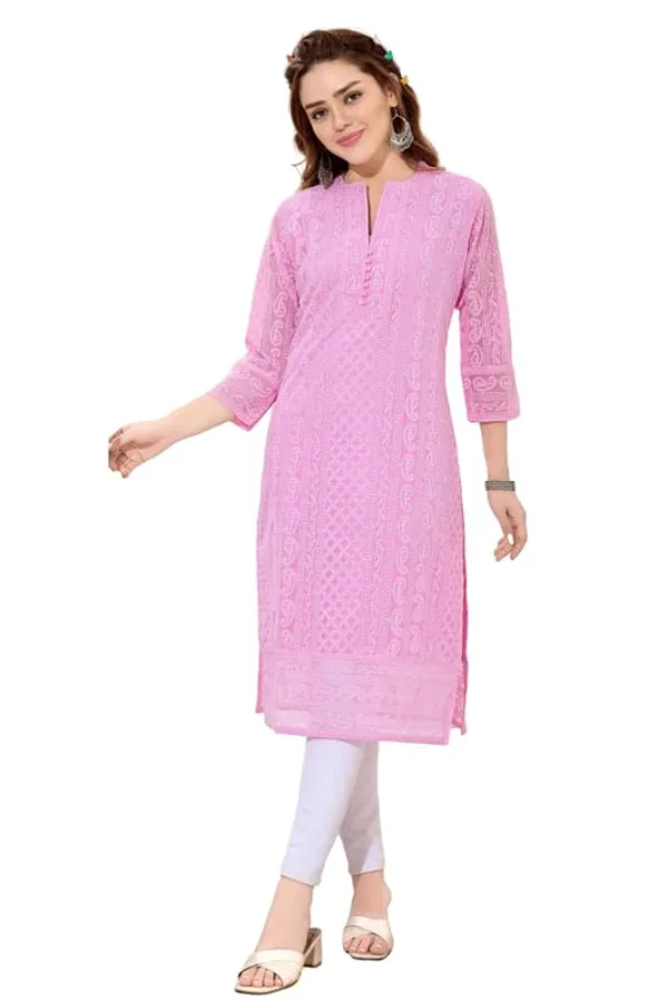 Women's_Chikankari_Georgette_Kurta_–_Three_Quarter_Sleeves,_Round_Neck,_Ethnic_Traditional_Kurta