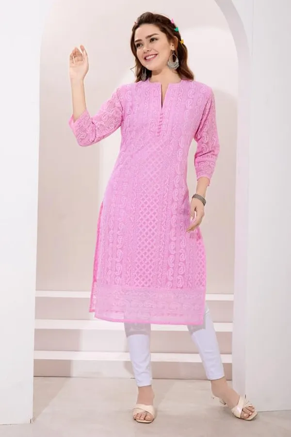 Women's_Chikankari_Georgette_Kurta_–_Three_Quarter_Sleeves,_Round_Neck,_Ethnic_Traditional_Kurta